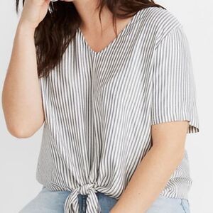 MADEWELL V-neck Novel Tie-Front Top Stripe Blue Off White Women’s Size Small